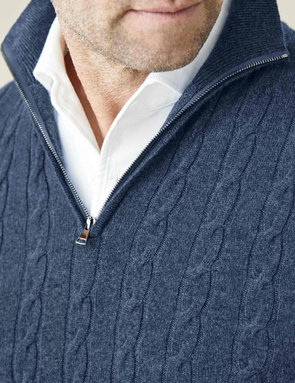 Heren Pullover Trui Gebreid met Ritskraag en Kabelpatroon