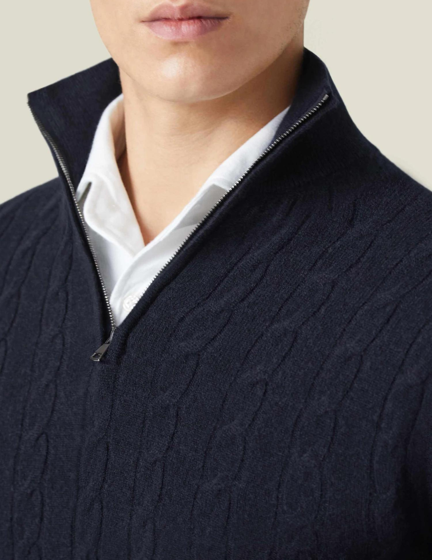 Heren Pullover Trui Gebreid met Ritskraag en Kabelpatroon