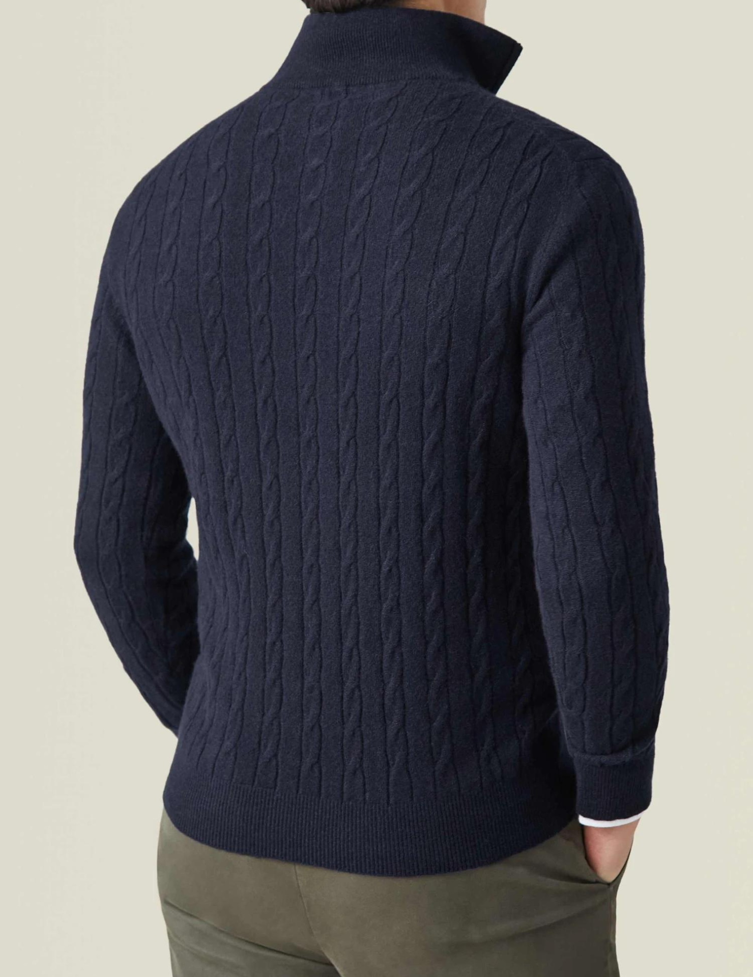 Heren Pullover Trui Gebreid met Ritskraag en Kabelpatroon
