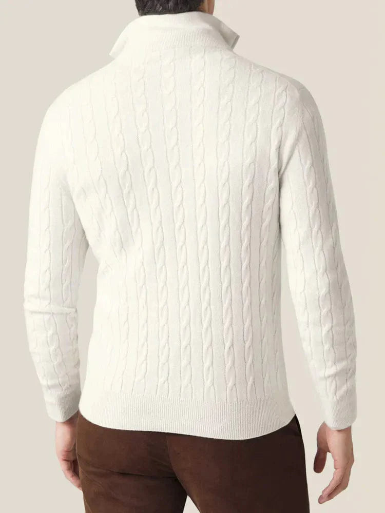 Heren Pullover Trui Gebreid met Ritskraag en Kabelpatroon