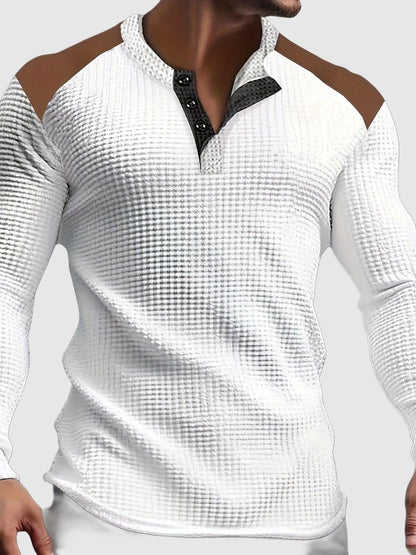 Heren Henley Shirt met Wafelstructuur en Patchwork Schouders