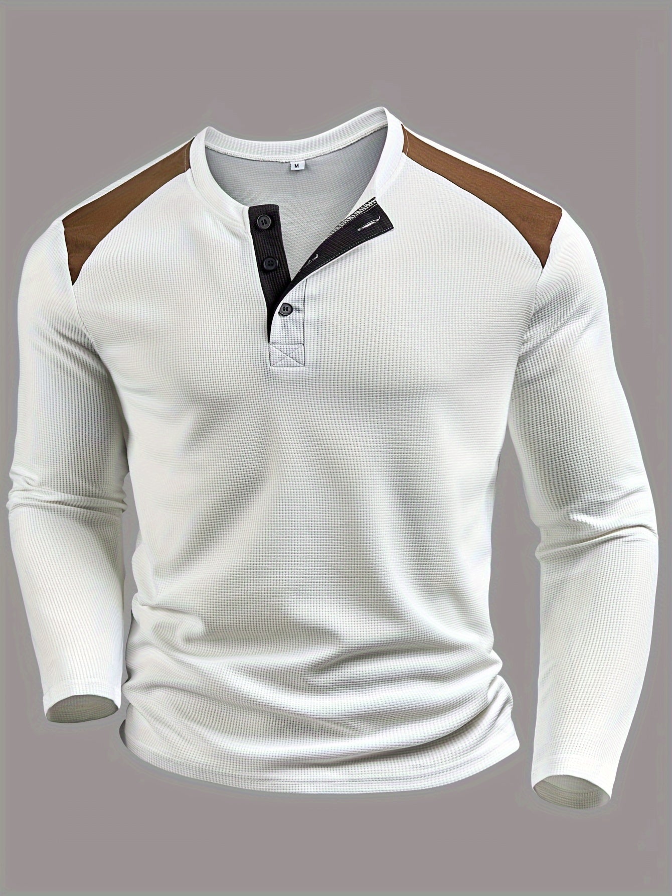 Heren Henley Shirt met Wafelstructuur en Patchwork Schouders