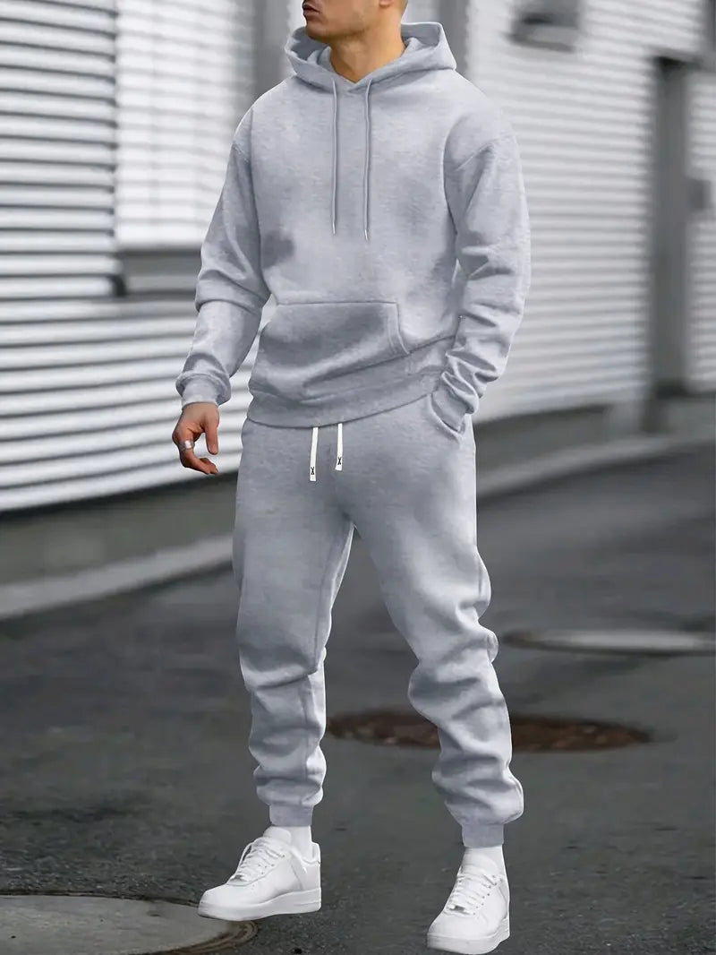 Heren Trainingspak Set Hoodie met Joggingbroek Lichtgrijs