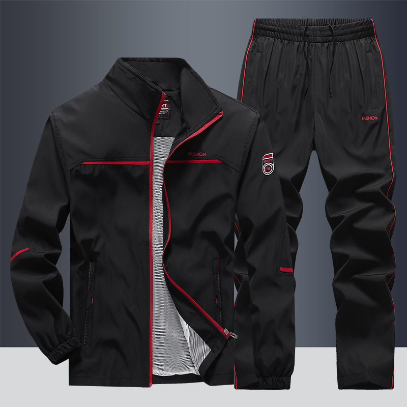 Heren Trainingspak Outdoor – Sportpak met Jas en Broek Zwart