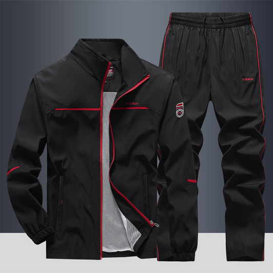Heren Trainingspak Outdoor – Sportpak met Jas en Broek Zwart