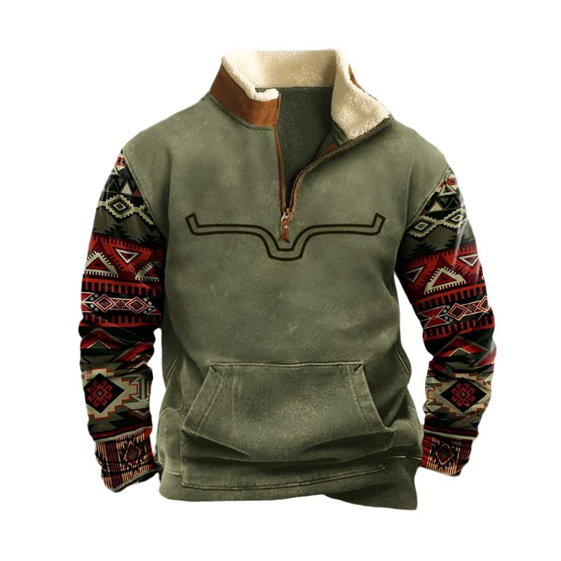 Heren Fleece Trui met Halve Rits Donkergroen
