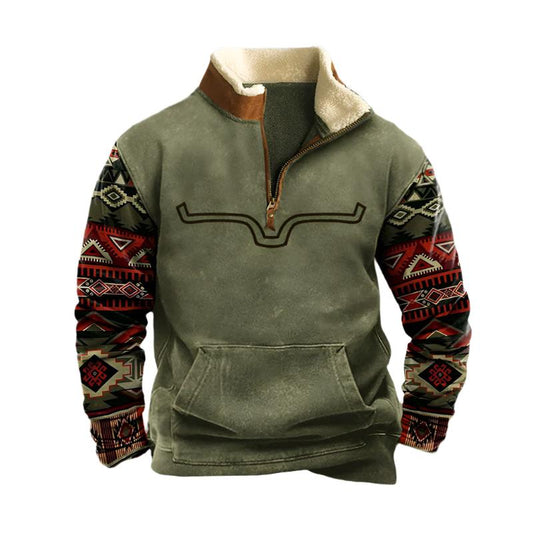 Heren Fleece Trui met Halve Rits Donkergroen
