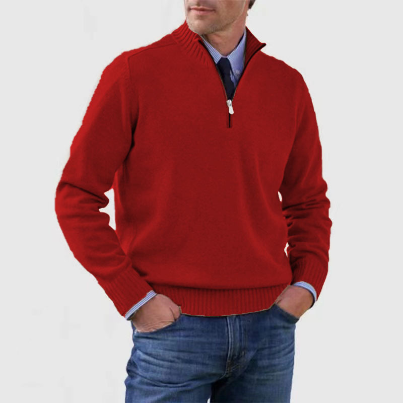 Heren Pullover met Halve Rits Rood