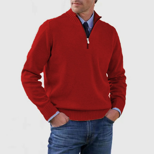 Heren Pullover met Halve Rits Rood