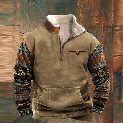 Heren Fleece Trui met Halve Rits Bruin