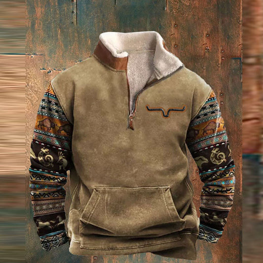 Heren Fleece Trui met Halve Rits Bruin