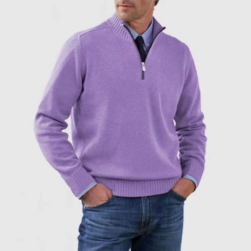 Heren Pullover met Halve Rits Lila