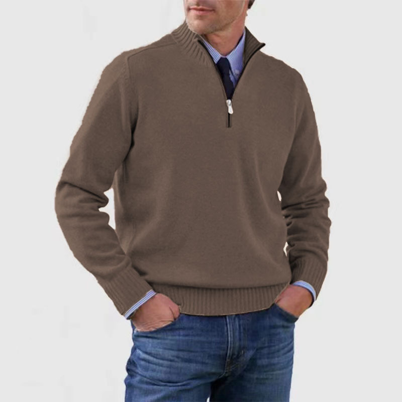 Heren Pullover met Halve Rits Bruin