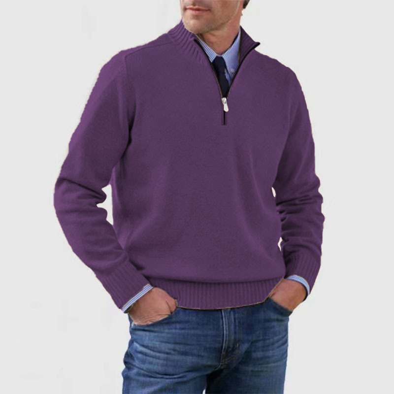 Heren Pullover met Halve Rits Paars