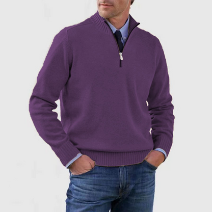 Heren Pullover met Halve Rits Paars