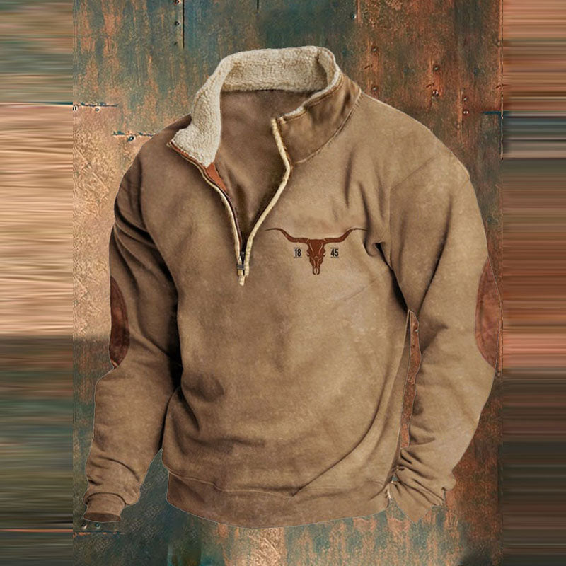 Heren Fleece Trui met Halve Rits Lichtbruin