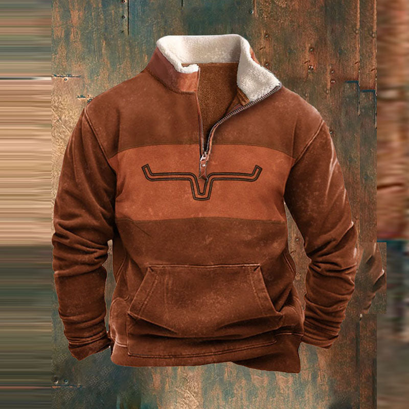 Heren Fleece Trui met Halve Rits Oranje