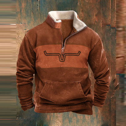 Heren Fleece Trui met Halve Rits Oranje