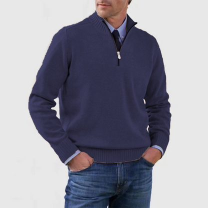 Heren Pullover met Halve Rits Marineblauw
