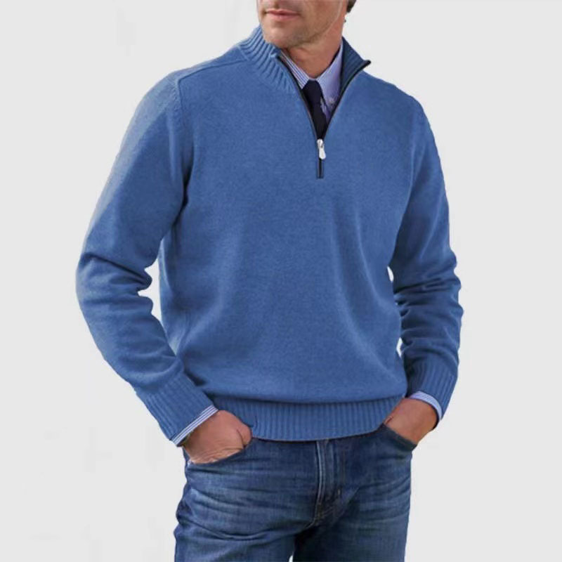 Heren Pullover met Halve Rits Blauw