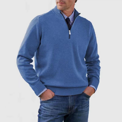 Heren Pullover met Halve Rits Blauw