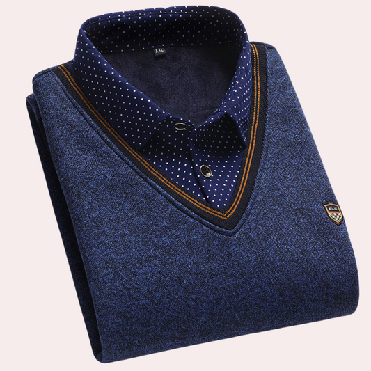 Heren Pullover met Overhemdkraag Donkerblauw