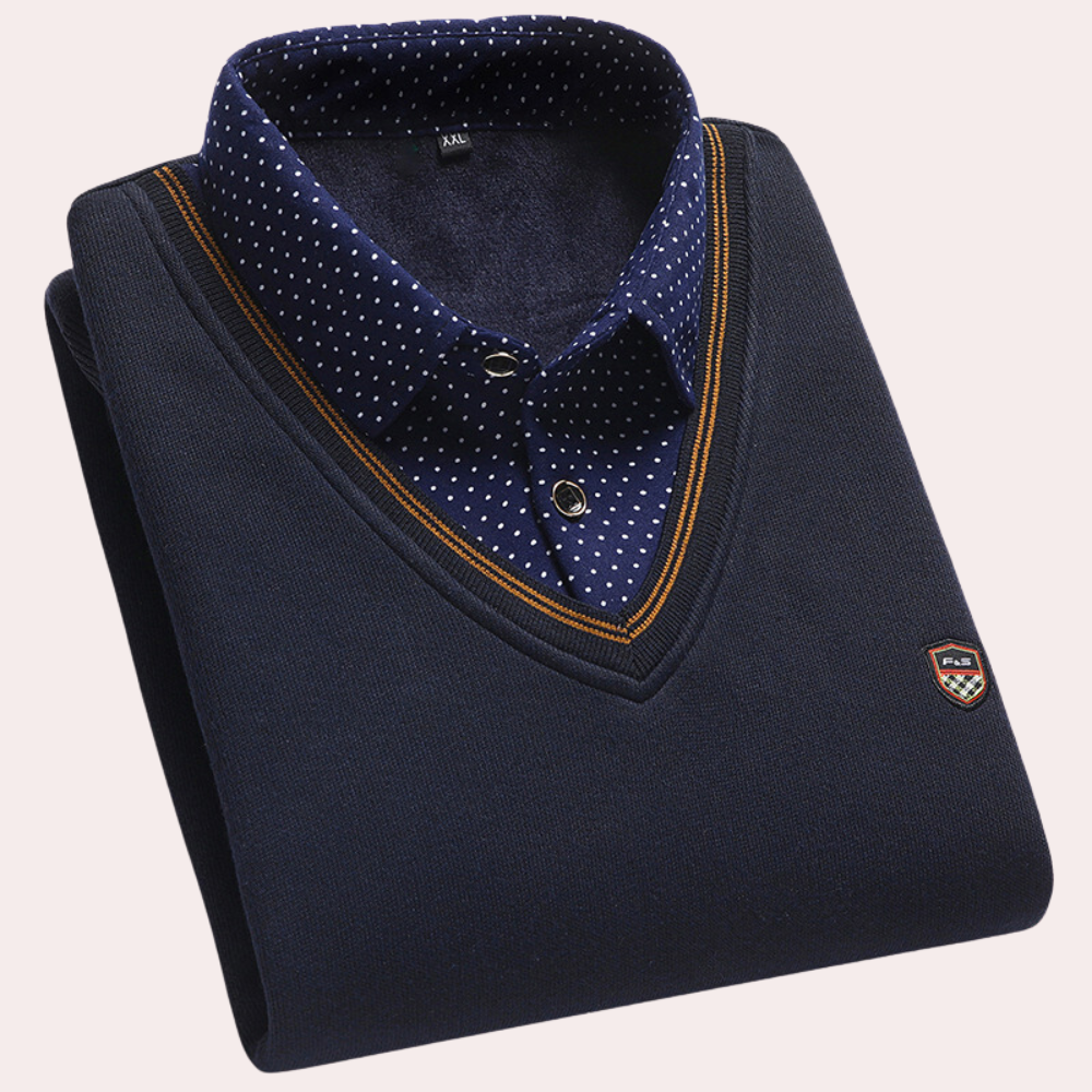 Heren Pullover met Overhemdkraag Marineblauw