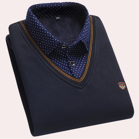 Heren Pullover met Overhemdkraag Marineblauw