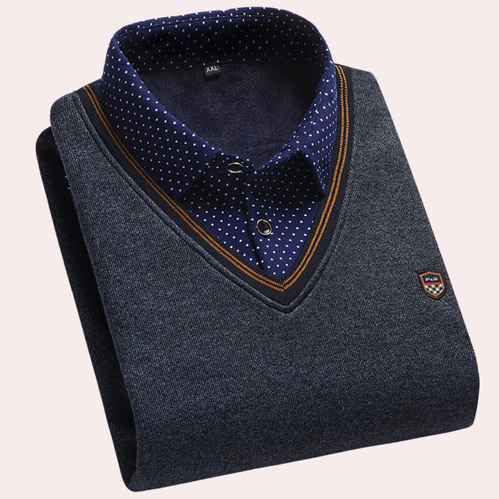 Heren Pullover met Overhemdkraag Donkergrijs
