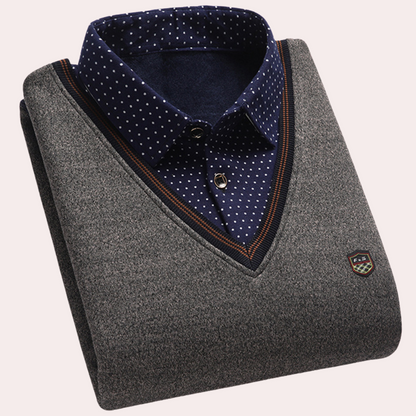 Heren Pullover met Overhemdkraag Khaki