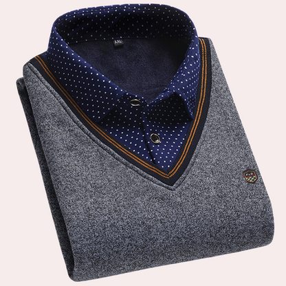 Heren Pullover met Overhemdkraag Grijs