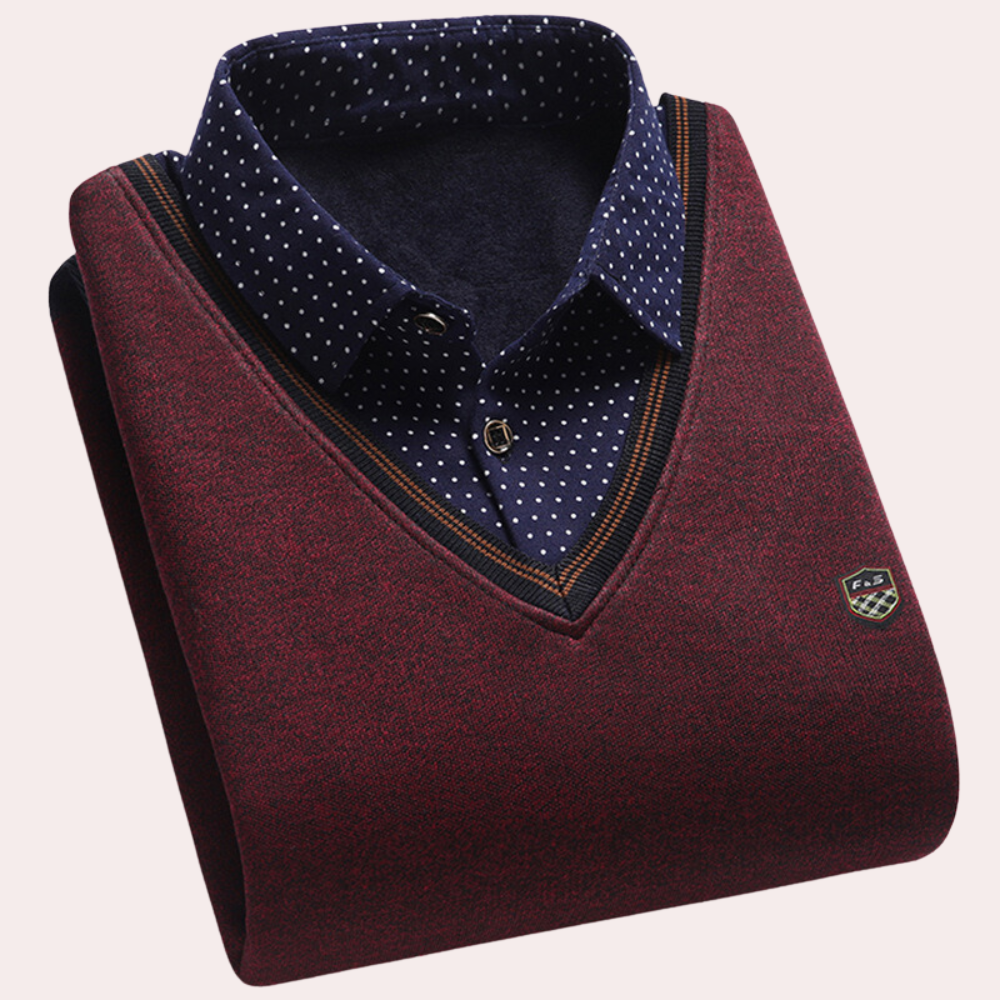 Heren Pullover met Overhemdkraag Rood