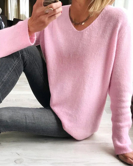 Dames Wijdvallende Trui met V-hals Roze