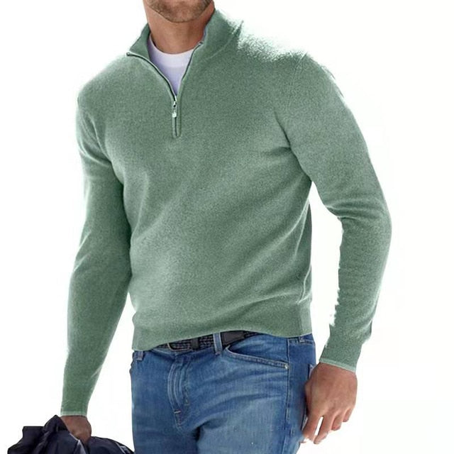 Heren Pullover Trui met V-hals en Halve Rits