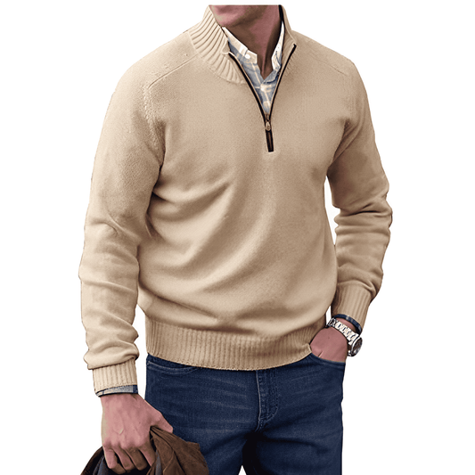 Heren Trui met Halve Rits Casual Pullover Beige
