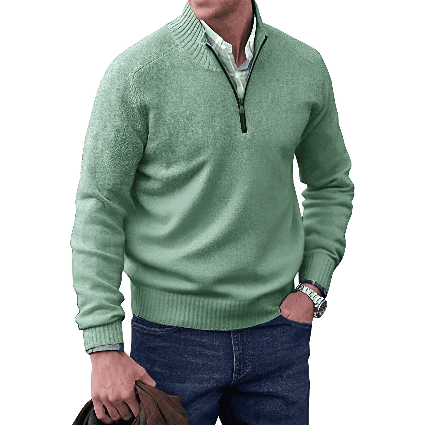 Heren Trui met Halve Rits Casual Pullover Groen