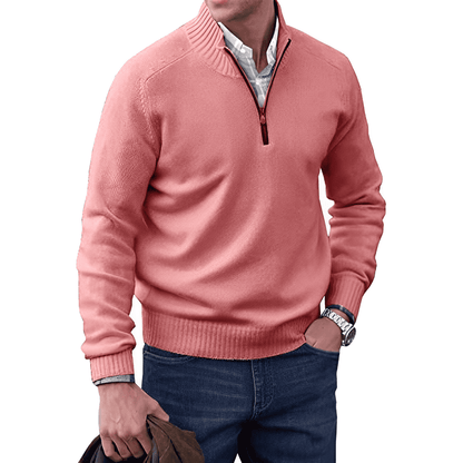 Heren Trui met Halve Rits Casual Pullover Roze