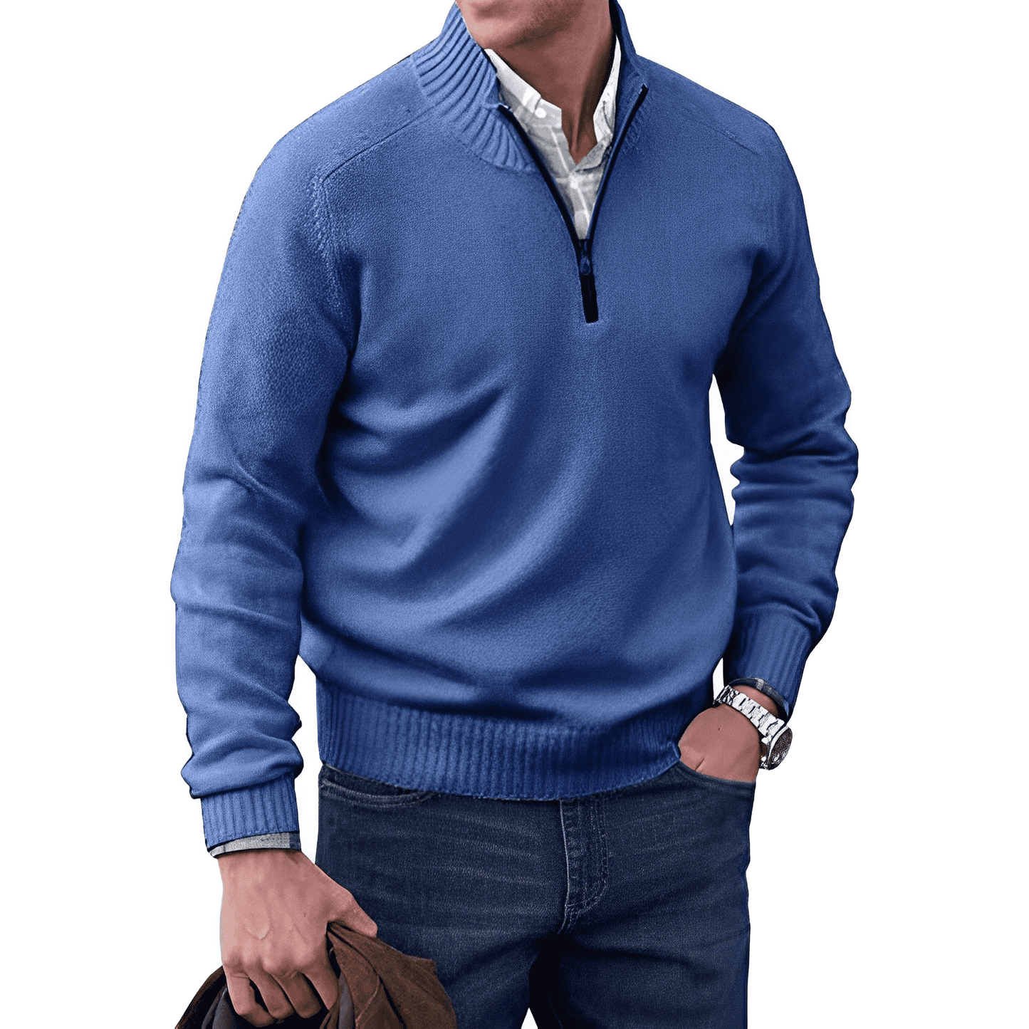 Heren Trui met Halve Rits Casual Pullover Blauw