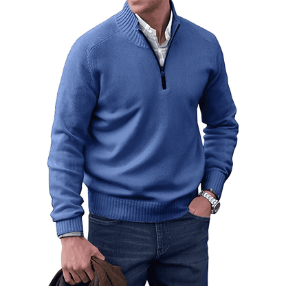 Heren Trui met Halve Rits Casual Pullover Blauw