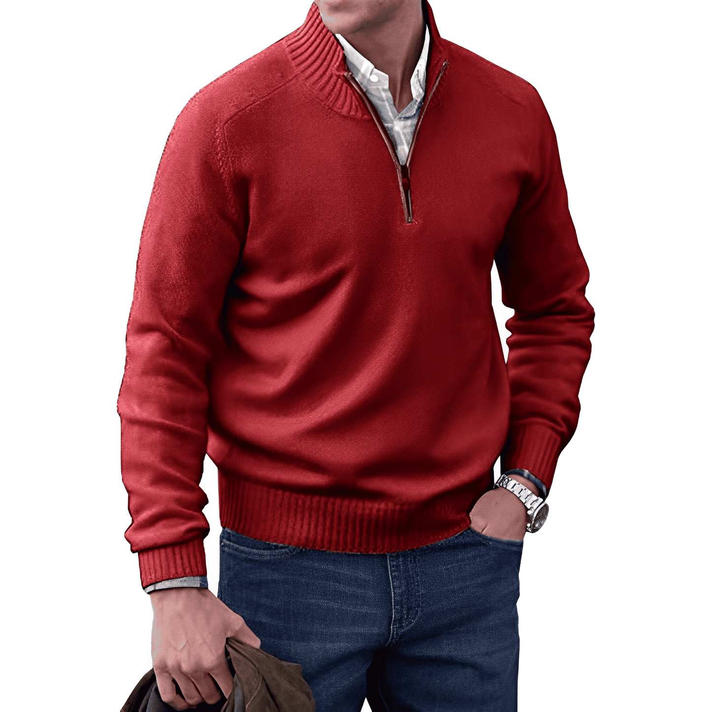 Heren Trui met Halve Rits Casual Pullover Rood