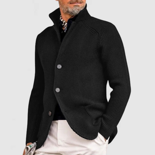 Heren Cardigan Vest Knoopsluiting met Geribbeld Ontwerp Zwart