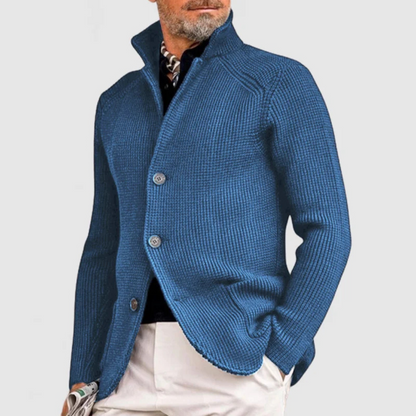 Heren Cardigan Vest Knoopsluiting met Geribbeld Ontwerp Blauw