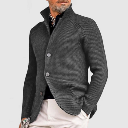 Heren Cardigan Vest Knoopsluiting met Geribbeld Ontwerp Grijs