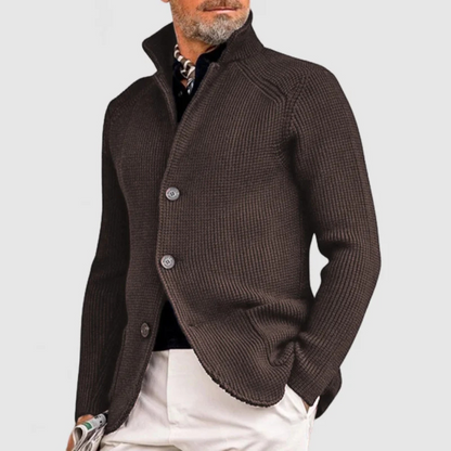 Heren Cardigan Vest Knoopsluiting met Geribbeld Ontwerp Bruin