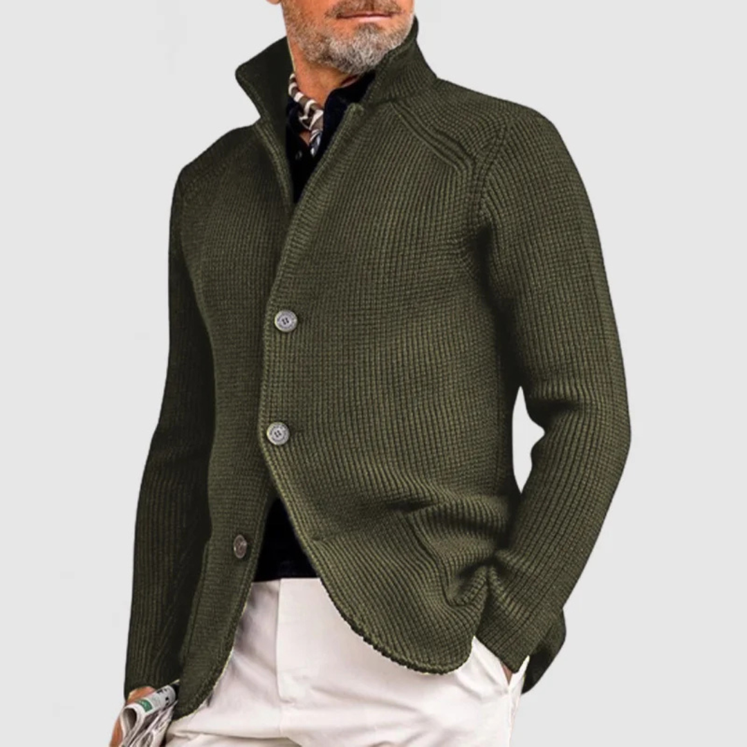 Heren Cardigan Vest Knoopsluiting met Geribbeld Ontwerp Olijfgroen