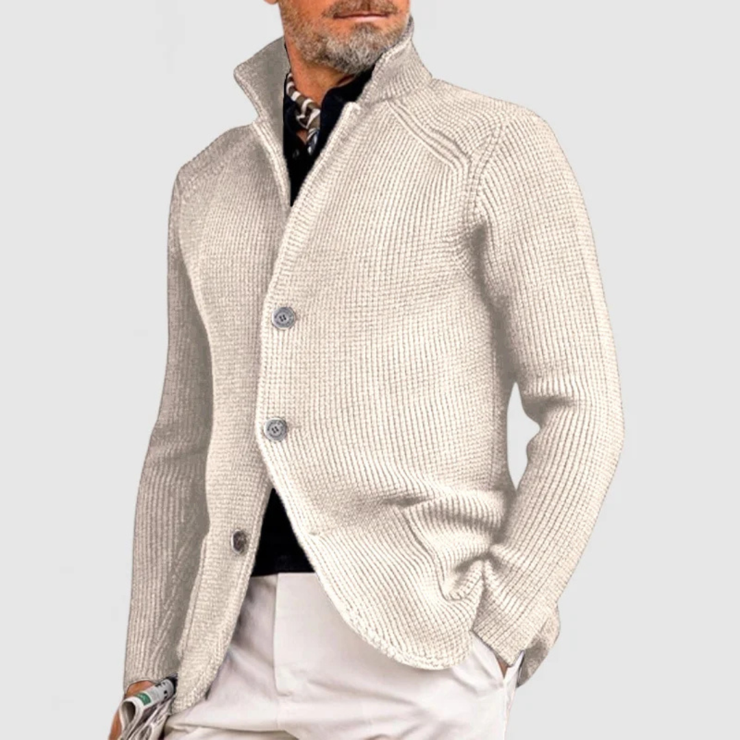 Heren Cardigan Vest Knoopsluiting met Geribbeld Ontwerp Wit
