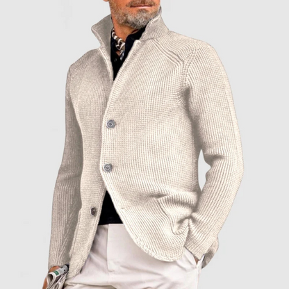 Heren Cardigan Vest Knoopsluiting met Geribbeld Ontwerp Wit