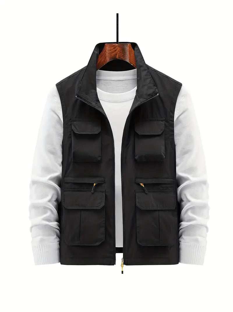 Heren Outdoor Vest met Ritssluiting en Functionele Zakken voor Casual Comfort Zwart