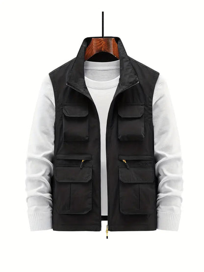 Heren Outdoor Vest met Ritssluiting en Functionele Zakken voor Casual Comfort Zwart