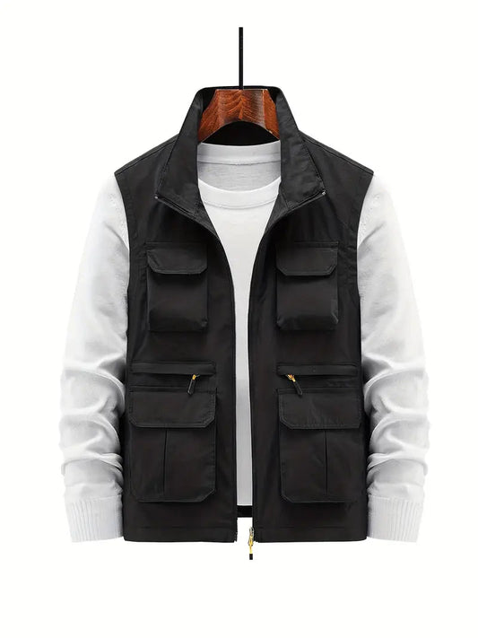 Heren Outdoor Vest met Ritssluiting en Functionele Zakken voor Casual Comfort Zwart